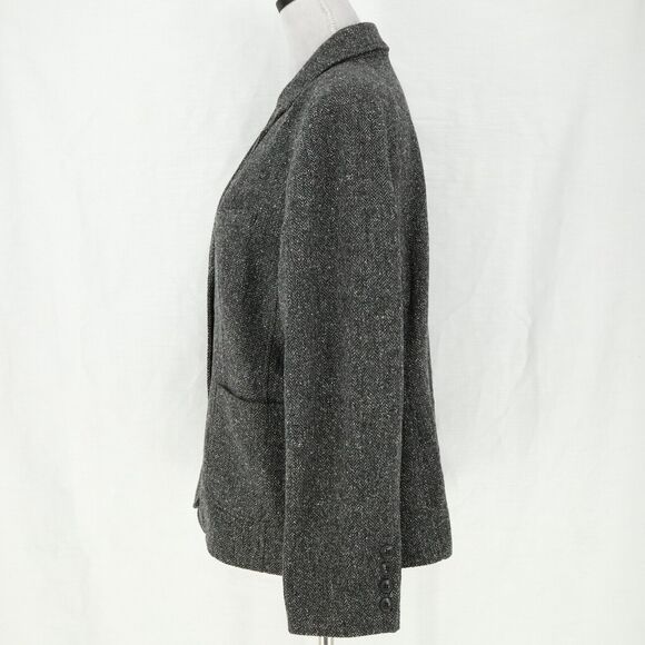 LL Bean Jacket Petites XLP PXL Gray Herringbone Wool Silk Buttons Lined Pockets - Picture 12 of 16